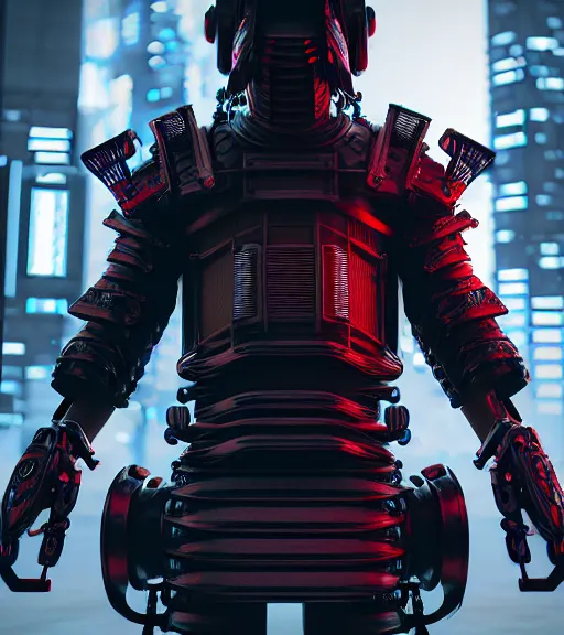 Image similar to complex 3 d render, hyper detailed, cyberpunk android street samurai, samurai armor plate, japanese patterns, digital portrait, elegant, hyper realistic, techwear clothing, octane render, darriel diano style, volumetric lighting, 8 k post - production, artstation hq, unreal engine 5, unity engine