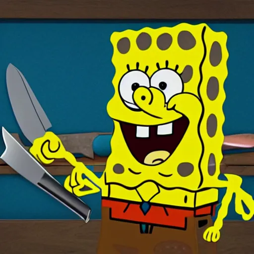 Image similar to spongebob stabbing someone with a knife hyper realistic 4 k image