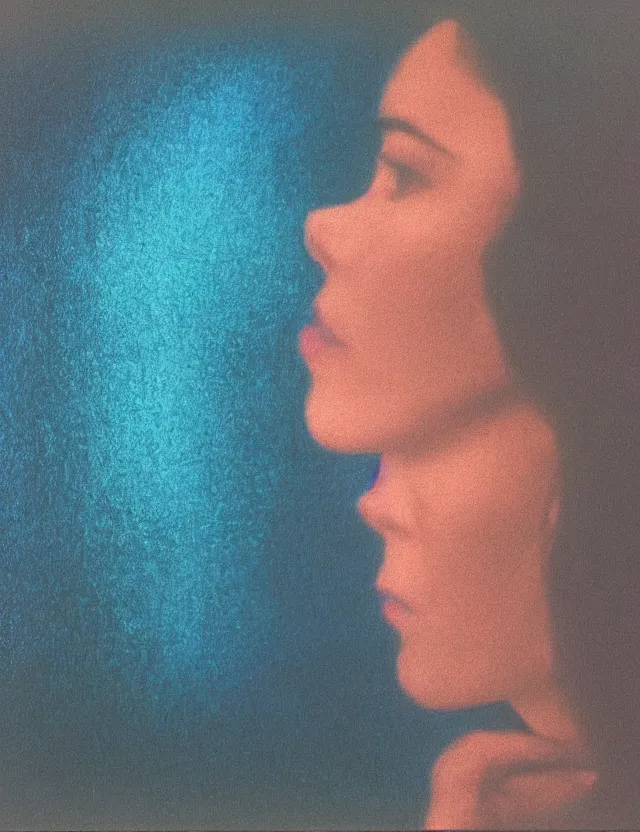 Image similar to woman watching tv screen in dark room, side view, blue rays, redshift, wide shot, coloured polaroid photograph, pastel, kodak film, hyper real, stunning moody cinematography, by maripol, fallen angels by wong kar - wai, style of suspiria and neon demon, david hockney, detailed, oil on canvas