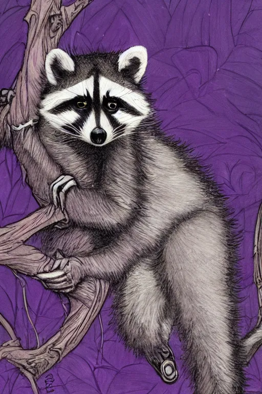 Prompt: purple stelar raccoon in the style of Rebecca Guay, high resolution 4k