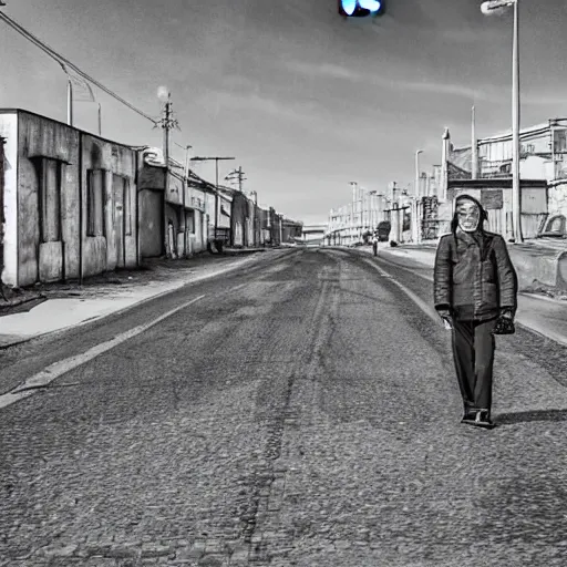 Image similar to moonwalker streetphoto, city street on the moon, a detailed photo of a norilsk, moon landscape