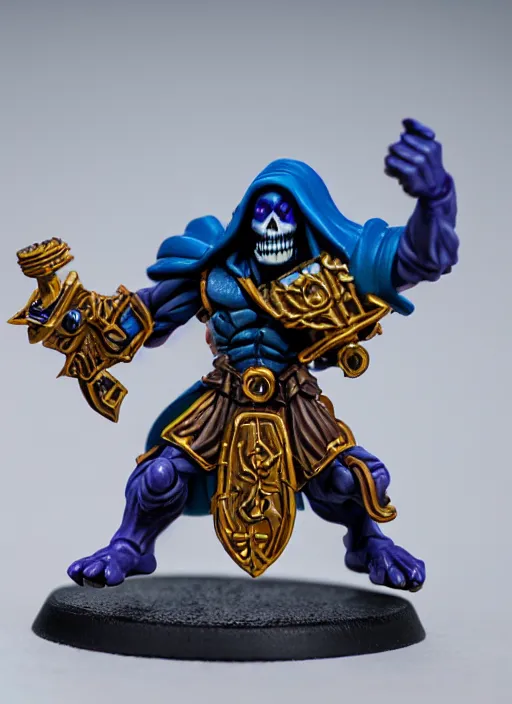 Prompt: Skeletor, Professionally Painted tabletop miniature, tabletop gaming, warhammer, 40k, D&D, Dungeons and Dragons, Reaper Miniatures, Games Workshop, professional photography, product photography, official media