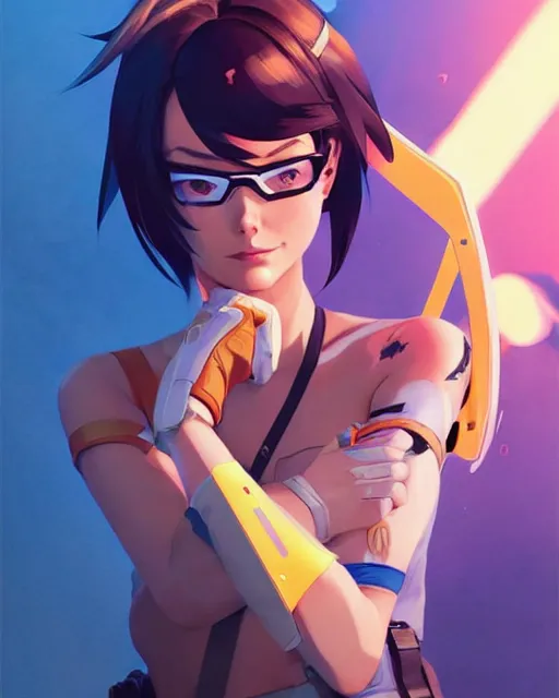 Prompt: Anime as Margot Robbie Playing Tracer Overwatch Tracer Overwatch || cute-fine-face, pretty face, realistic shaded Perfect face, fine details. Anime. realistic shaded lighting poster by Ilya Kuvshinov katsuhiro otomo ghost-in-the-shell, magali villeneuve, artgerm, Jeremy Lipkin and Michael Garmash and Rob Rey