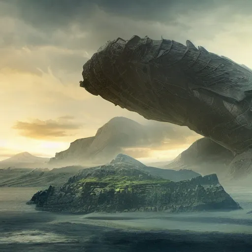 Prompt: matte paintings new colossal movie blockbuster render concept