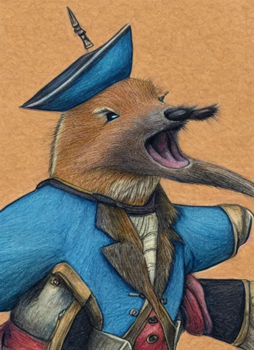 Image similar to detailed colored pencil drawing of a anthropomorphic capybara as a pirate