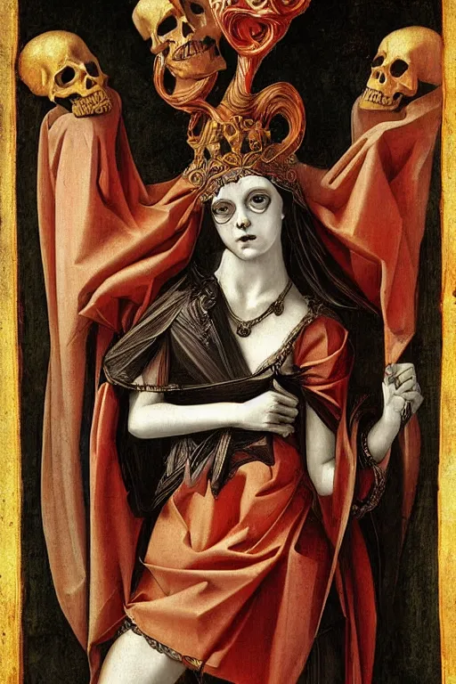 Image similar to digital art of a gothic personification of the goddess of death. renaissance art