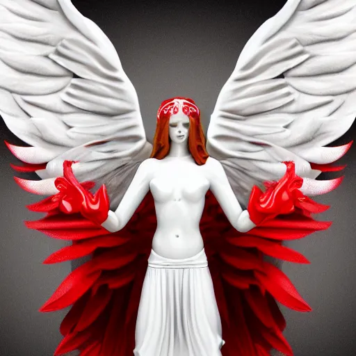 Prompt: biblically acurate angel, highly detailed, white, feathers, red, heavenly, dynamic lighting, realistic.