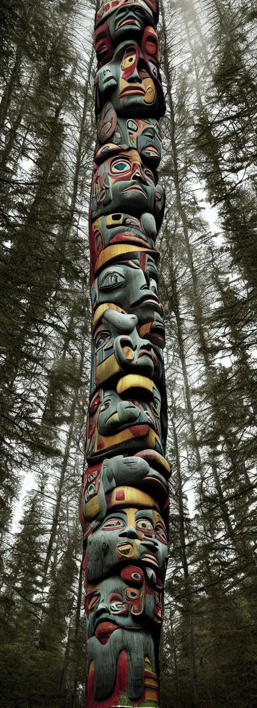 Prompt: totem pole l - tree fractal by callebaut, erik johansson, kim keever,