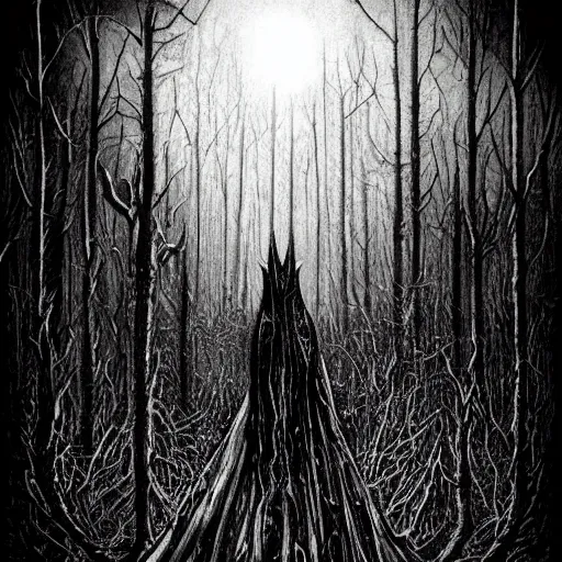 Image similar to cover art for black metal music, no words, no letters, only art, eerie, horror, sinister