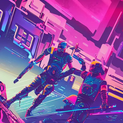 Image similar to jaime and brienne fighting side by side, two warriors against a horde of neon zombies, cyberpunk art by james gilleard, cgsociety, retrofuturism, synthwave, retrowave, outrun