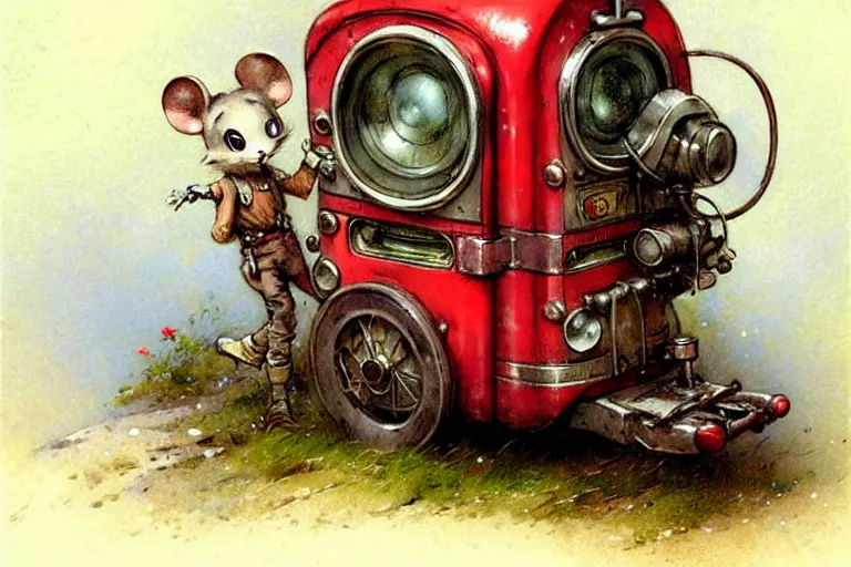 Image similar to adventurer ( ( ( ( ( 1 9 5 0 s retro future robot mouse jukebox wagon house. muted colors. ) ) ) ) ) by jean baptiste monge!!!!!!!!!!!!!!!!!!!!!!!!! chrome red