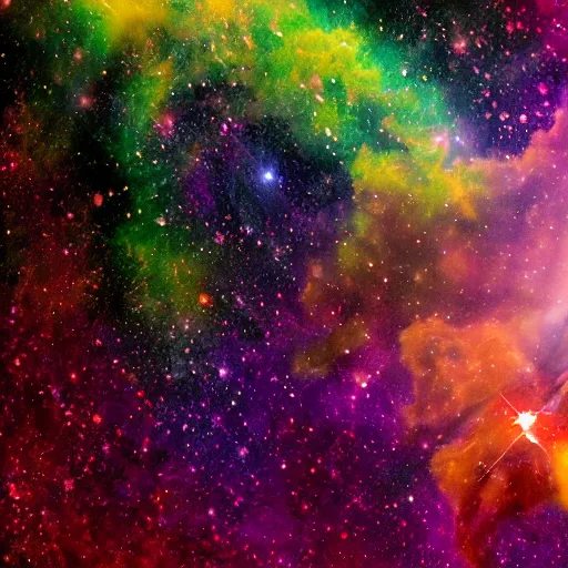 Image similar to an astronaut floats in a colorful nebula