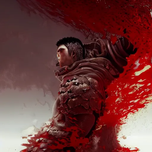 Image similar to guts from berserk submerged in red water, extremely detailed, made by wlop, maxwell boas, Sakimi chan and Anato Finnstark