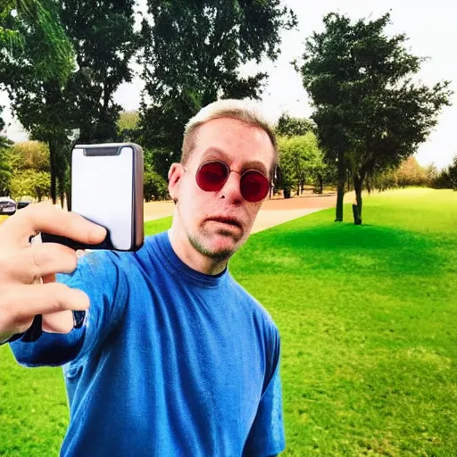 Prompt: modern color fine details iphone 1 2 pro selfie photograph of brian griffin taking a selfie in a park on an iphone 1 2 pro, brian griffin, modern hd cell phone photograph in color, instagram