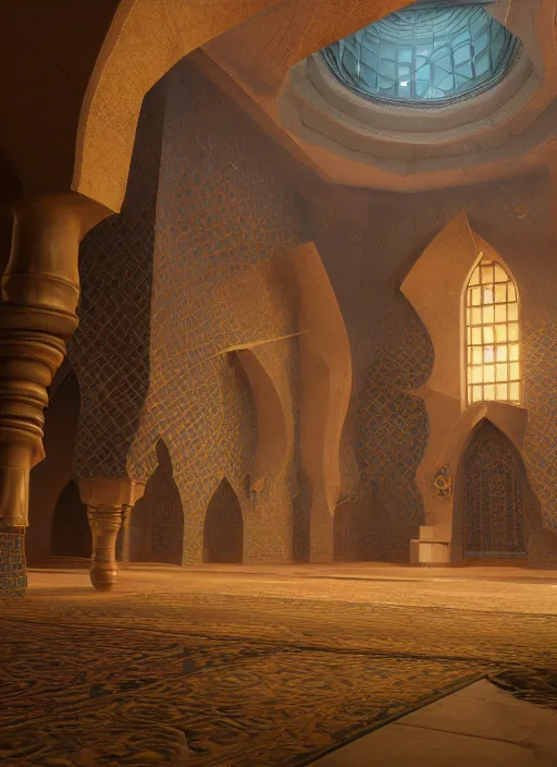 Image similar to muslim mosque, ultra detailed fantasy, elden ring, realistic, dnd character portrait, full body, dnd, rpg, lotr game design fanart by concept art, behance hd, artstation, deviantart, global illumination radiating a glowing aura global illumination ray tracing hdr render in unreal engine 5