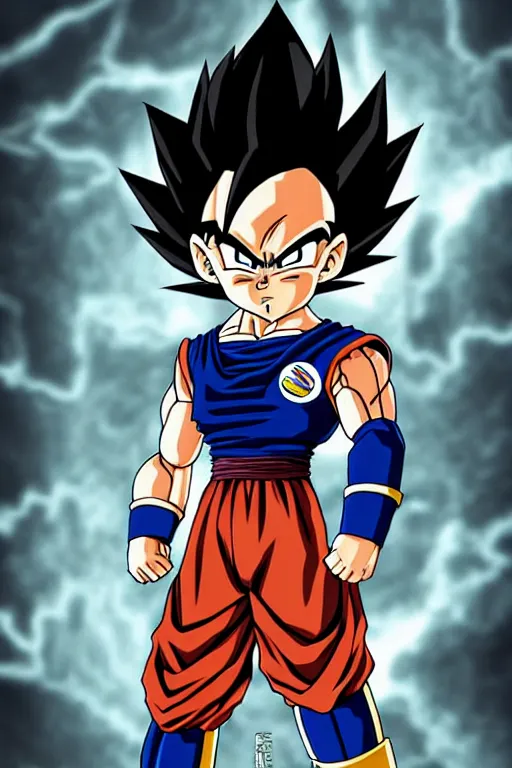 Image similar to dragonball z prince vegeta, vegeta!, black hair, saiyan armor, solo 3 / 4 portait, very detailed, dynamic lighting, akira toriyama 📹