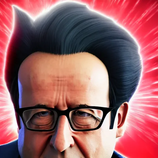 Image similar to François hollande with super saiyan hair charging up for a kamehameha, artstation, octane render, highly detailed