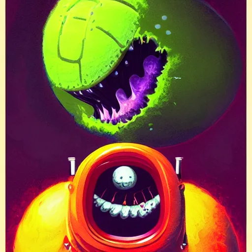 Prompt: a tennis ball monster alien , digital art, fantasy, magic, trending on artstation, ultra detailed, professional illustration by Basil Gogos