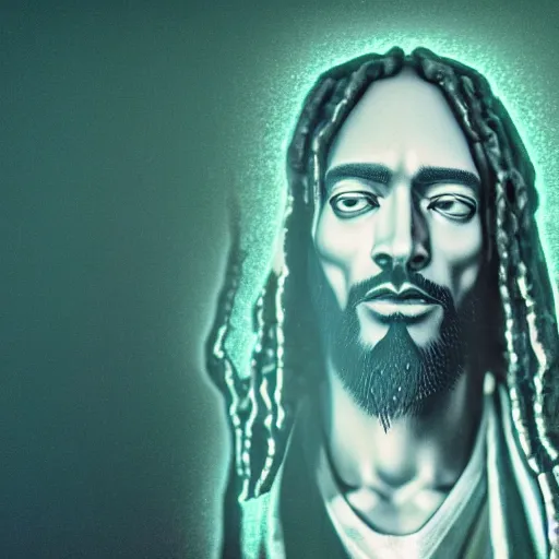 Prompt: ultra mega super hyper realistic Full lenght view photography of highly detailed cybertronic Jesus with highly detailed face smoking weed with Snoop Dogg a highly detailed dog . Photo on Leica Q2 Camera lens angle 200mm, Rendered in VRAY and DaVinci Resolve and MAXWELL and LUMION 3D, Volumetric natural light