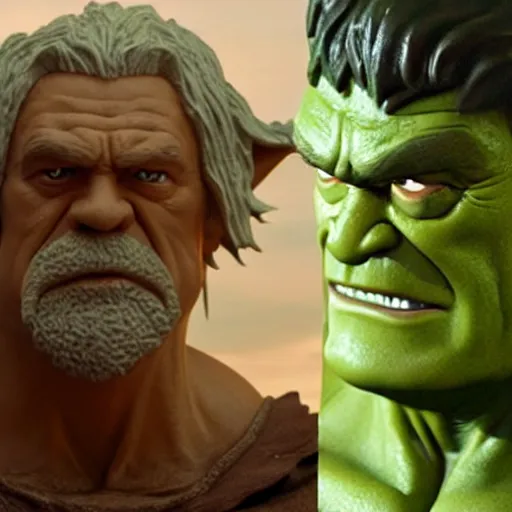 Image similar to the hulk starring as gandalf in lord of the rings, claymation, 8 k, hyperdetalied, cgsociety