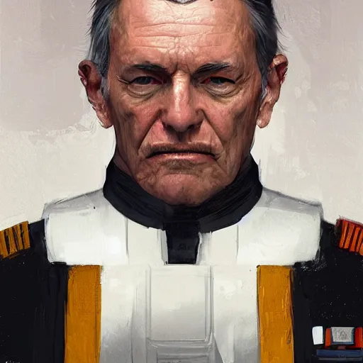 Prompt: portrait of a man by greg rutkowski, supreme admiral, british features, straight jaw, short black hair, star wars expanded universe, he is about 6 0 years old, wearing uniform of the galactic alliance navy, highly detailed portrait, digital painting, artstation, concept art, smooth, sharp foccus ilustration, artstation hq