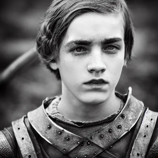 Prompt: Young medieval squire. Standing in the mud. Face closeup. Hyper realistic photo.