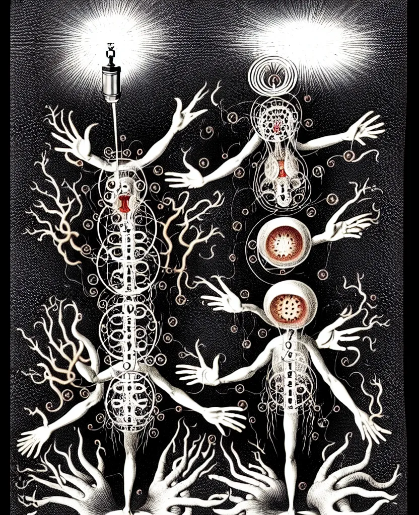 Image similar to whimsical freaky creature sings a unique canto about'as above so below'being ignited by the spirit of haeckel and robert fludd, breakthrough is iminent, glory be to the magic within