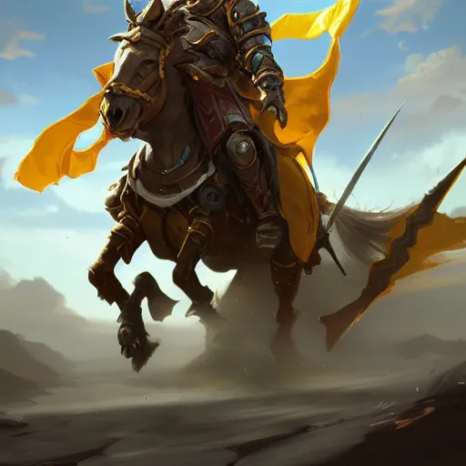 Prompt: a knight riding a horse, yellow theme, bright art masterpiece artstation. 8 k, sharp high quality artwork in style of jose daniel cabrera pena and greg rutkowski, concept art by tooth wu, blizzard warcraft artwork, hearthstone card game artwork, horse rider