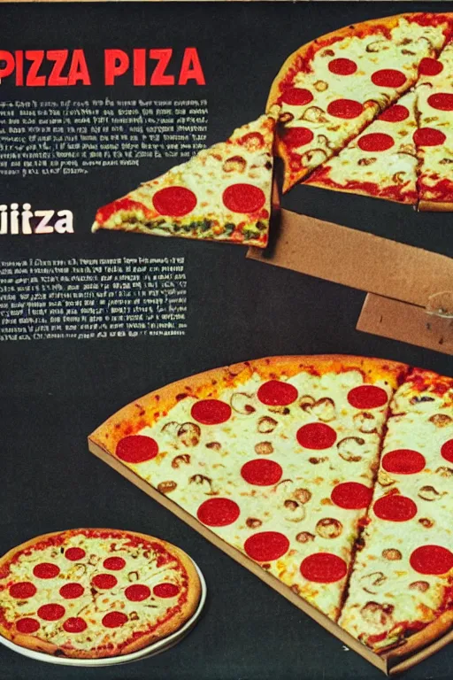 Prompt: pizza advert, from the 6 0 s, print on magazine