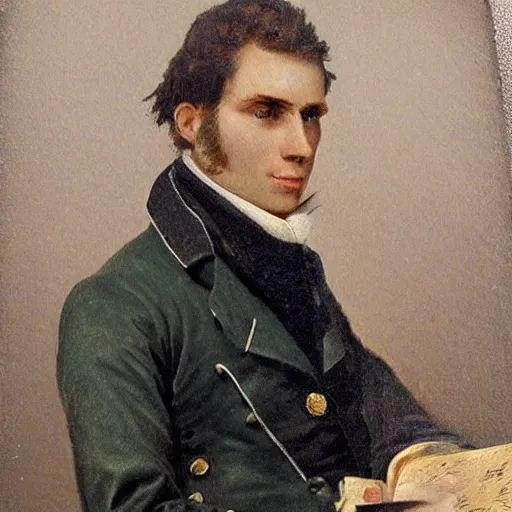 Prompt: An early 1800s oil painting of Jerma985 in the early 1800s, grainy, realistic, very realistic, hyperrealistic, highly detailed, very detailed, extremely detailed, very neat, very epic, very cool, detailed, trending on artstation