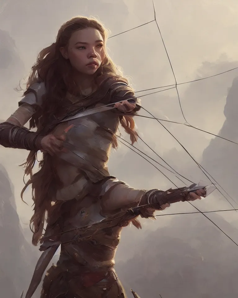 Image similar to portrait of sydney sweeney as a fantasy archer, greg rutkowski, artstation, 4 k, matte painting, concept art