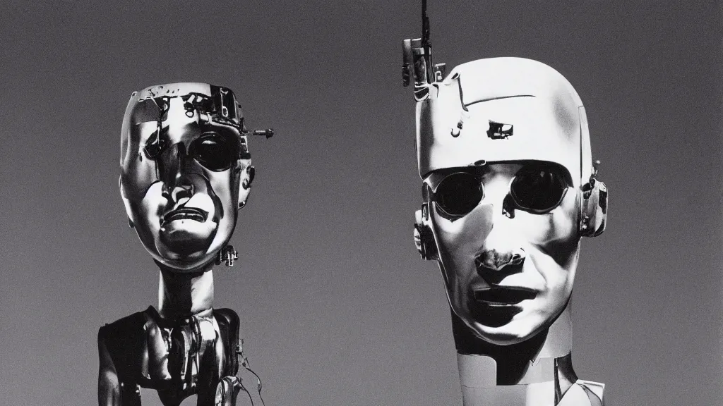 Prompt: The man with robot head, by David Lynch