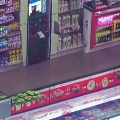 Image similar to cctv cam footage of The Predator on convenience store