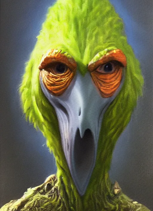 Prompt: oil painting portrait of chamberlain the skeksis from dark crystal ( 1 9 8 2 )