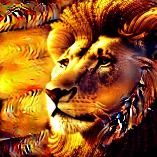 Prompt: Majestic lion, atmospheric lighting, painted, intricate, volumetric lighting, beautiful, rich deep colours masterpiece, golden hour, sharp focus, ultra detailed