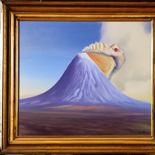 Prompt: A comit about to hit earth, a trex dinosaur is looking, a volcano erupting in the background, oil painting