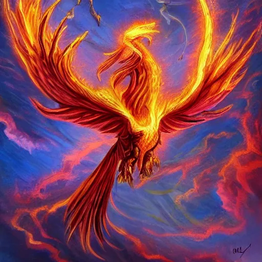 Image similar to fantasy art phoenix rising from ashes