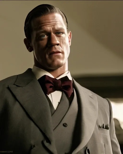 Prompt: film still close up shot of john cena as vito corleone from the movie the godfather. photographic, photography