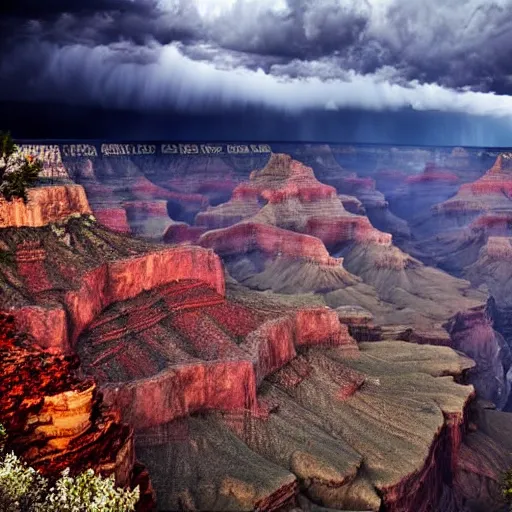 Image similar to Thunderstorm over the grand canyon, award winning, national geographic