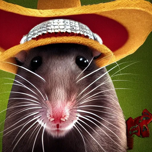 Prompt: a photorealistic rat wearing a sombrero hd photo