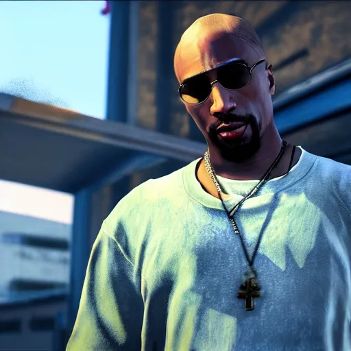 Image similar to tupac shakur in gta 5, screenshot