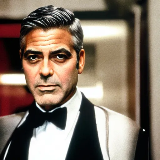 Prompt: George Clooney showing white blueprint on a tv screen, movie Ocean Eleven scene, cinematic, highly detailed