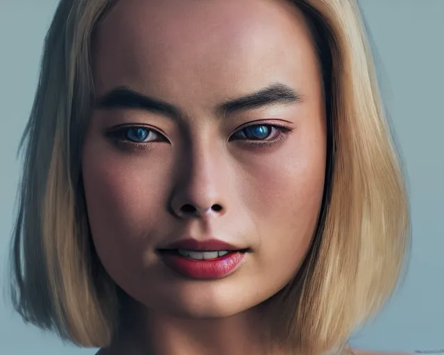 Prompt: asian margot robbie, hyper realistic face, cinematic, close - up, hyper detailed, 8 5 mm photograph, 8 k resolution, film still, sharp lens, wide lens