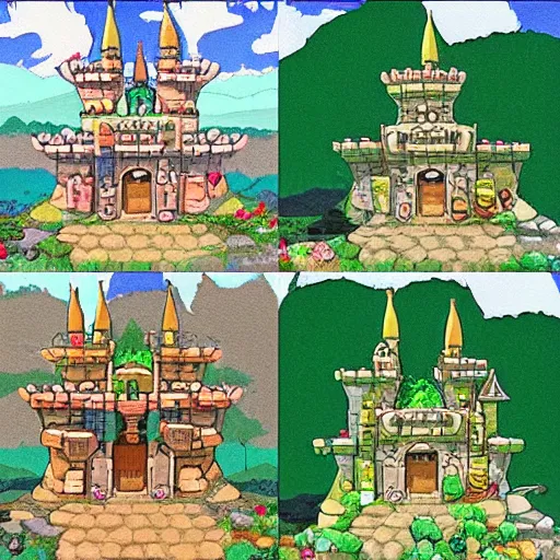 Image similar to studio ghibli themed Hyrule castle, high detail