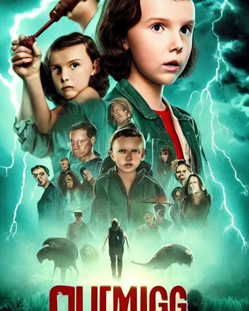 Image similar to Poster of Millie Bobby Brown in a jungle of lightning