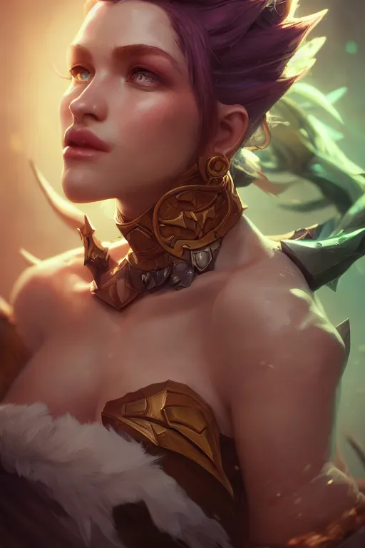 Image similar to league of legends portrait, au naturel, hyper detailed, digital art, trending in artstation, cinematic lighting, studio quality, smooth render, unreal engine 5 rendered, octane rendered, art style by klimt and nixeu and ian sprigger and wlop and krenz cushart.