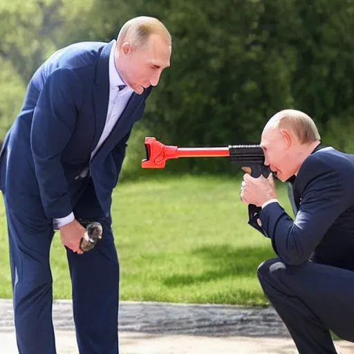 Image similar to photo of putin firing a water gun at biden face