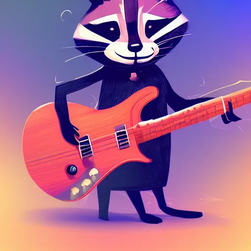 Image similar to a raccoon playing electric guitar, artstation, digital art