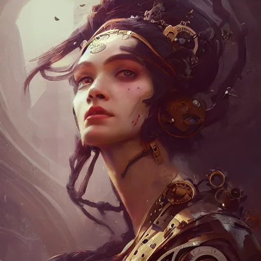 Image similar to a beautiful portrait of a steampunk goddess by greg rutkowski and raymond swanland, trending on artstation, ultra realistic digital art