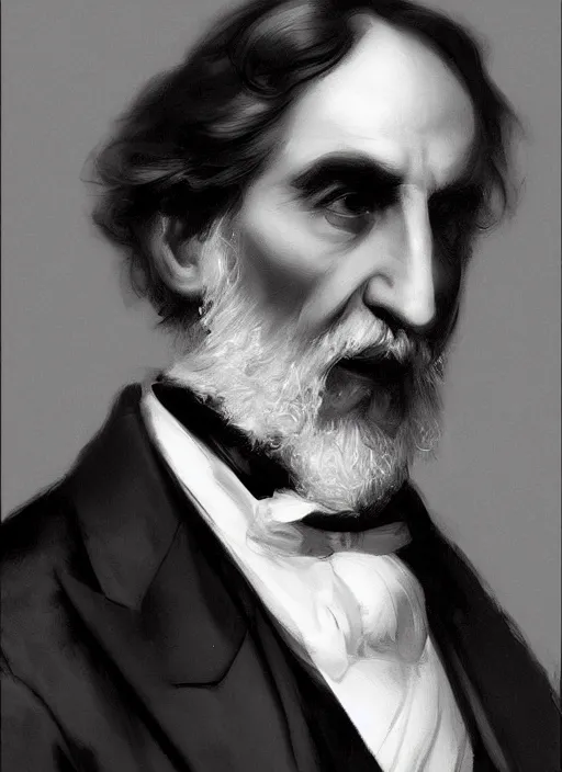 Prompt: Giuseppe Verdi wearing a dark purple suit, elegant, digital painting, concept art, smooth, sharp focus, illustration, from StarCraft by Ruan Jia and Mandy Jurgens and Artgerm and William-Adolphe Bouguerea